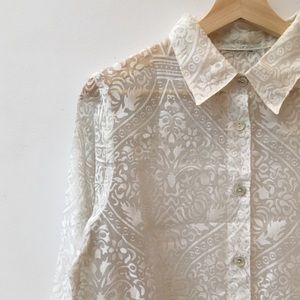 Vintage Sheer White Buttondown Floral Shirt